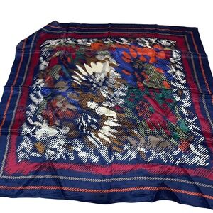 Vintage Honey 100% Silk Scarf Navy Blue Red Abstract Print Made in Japan 30x30